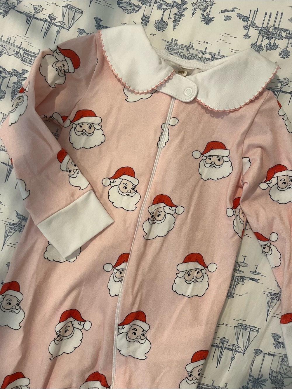 Sal & Pimenta Pink Santa Print One-Piece Footed Pajamas for Kids